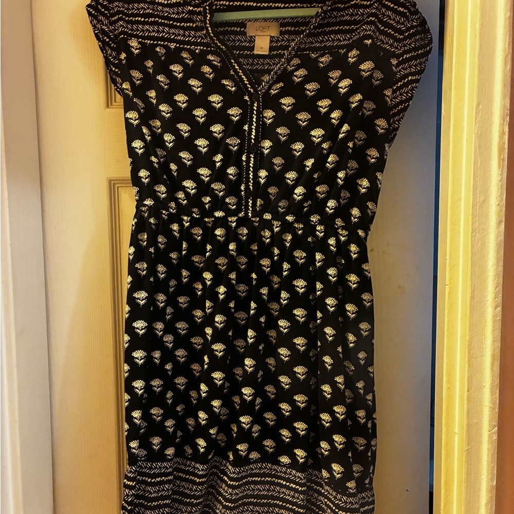LOFT Navy and White Mini Sundress with Flutter Sleeves